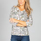 Â¾ SLEEVE TOP WITH ALL OVER PRINT IN IVORY