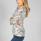 Â¾ SLEEVE TOP WITH ALL OVER PRINT IN IVORY