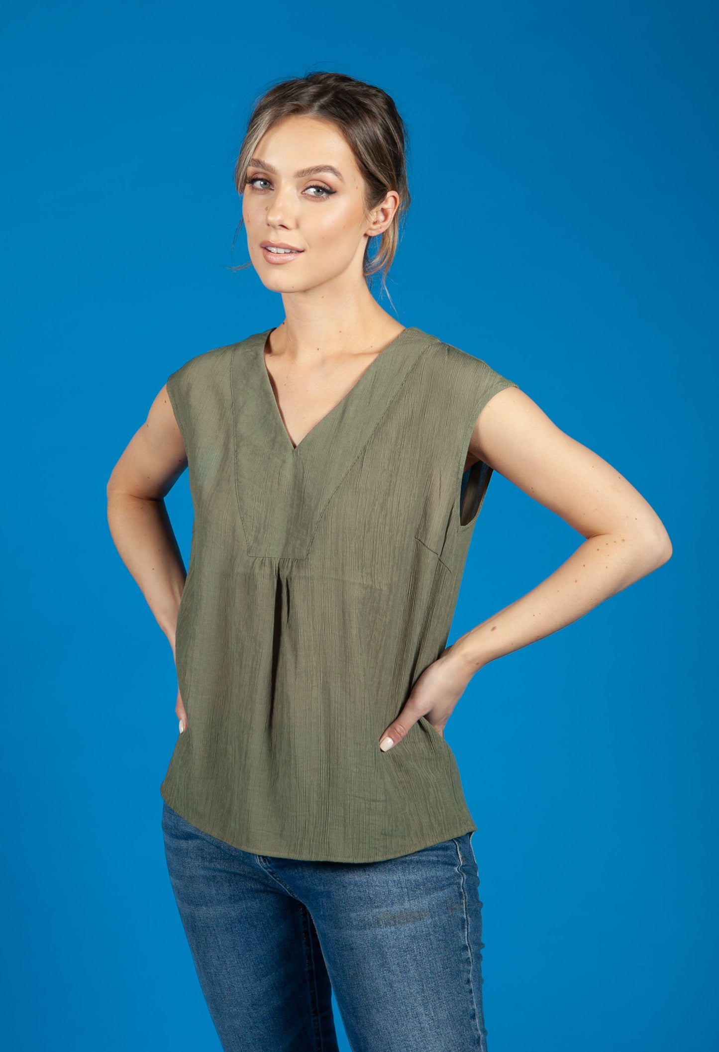 Farani crepe summer blouse in Soft Moss