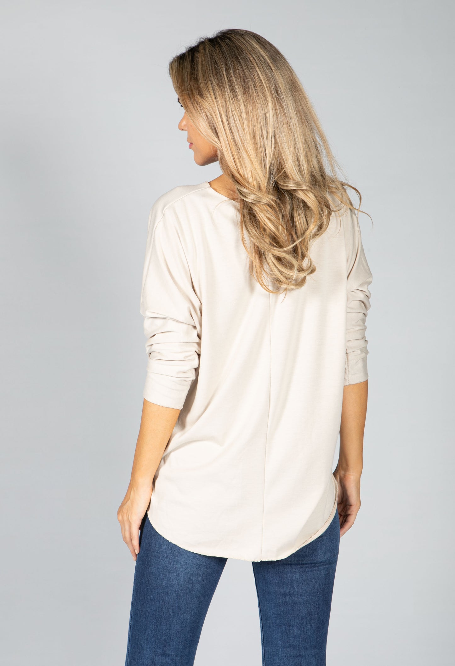 Round Neck Relaxed Top with Necklace in Sand