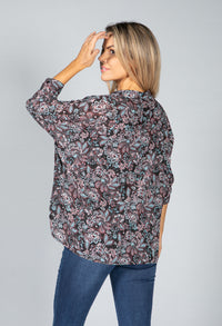 Mini Blossom Print Shirt in Black