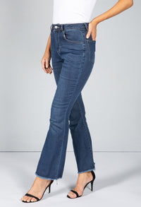 Mid-Wash Frayed Hem Flared Jeans