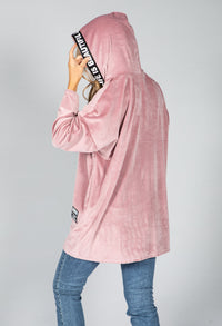 Velvet Logo Strap Hoodie in Dusty Pink