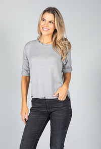 Super Soft Printed Neckline Pullover in Light Grey