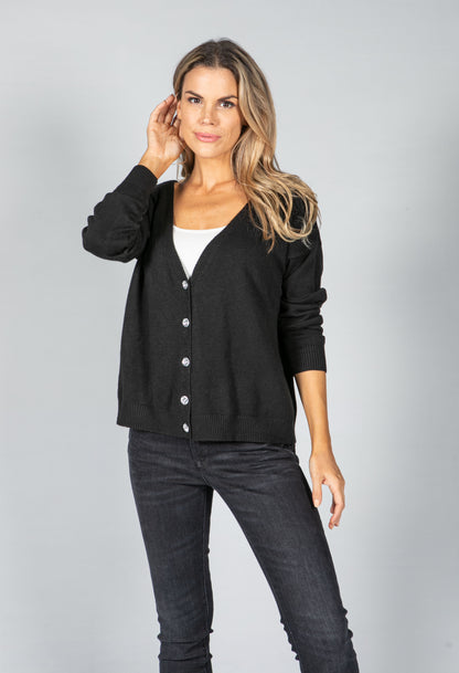 Peace Fine Knit Cardigan in Black