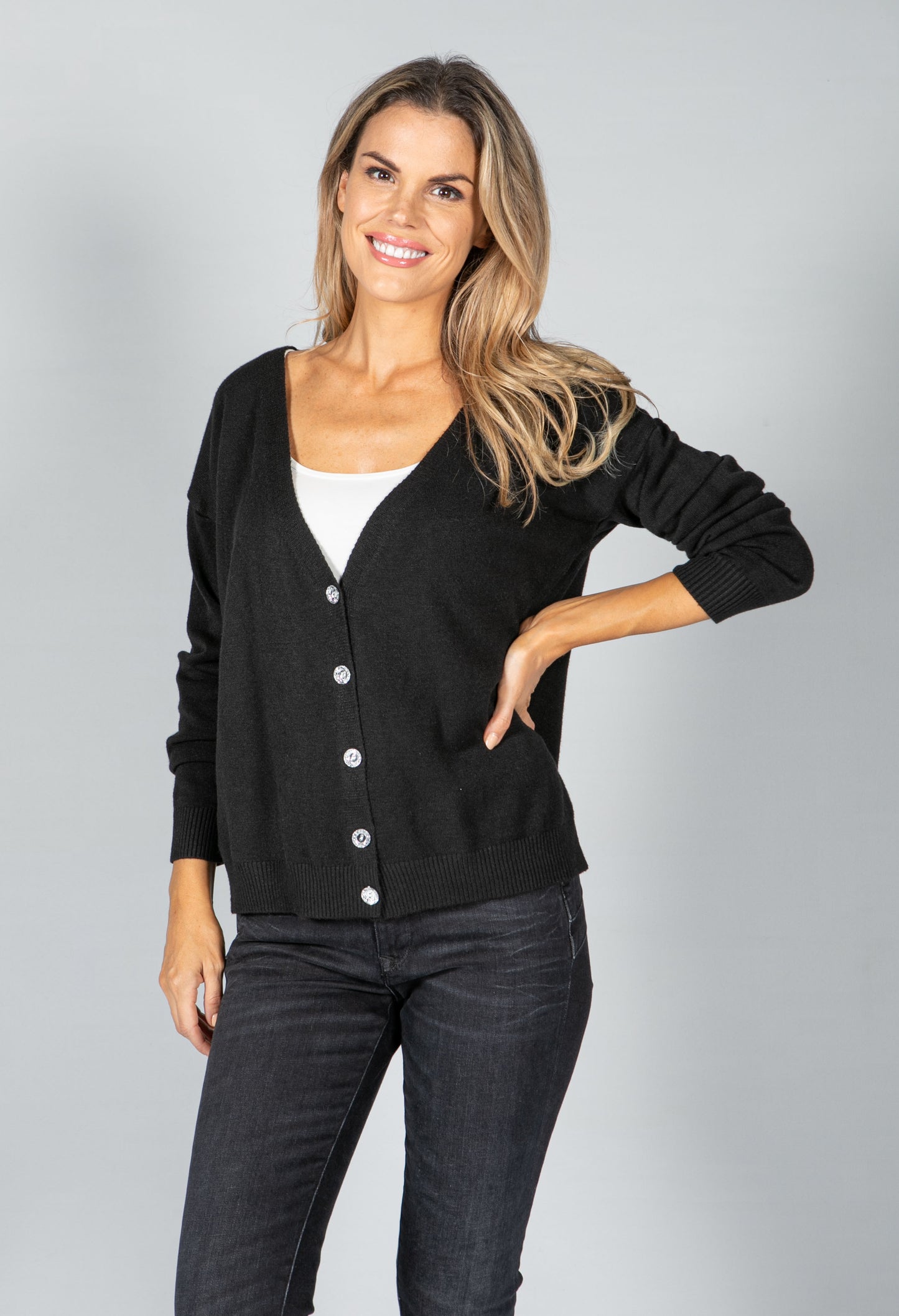 Peace Fine Knit Cardigan in Black