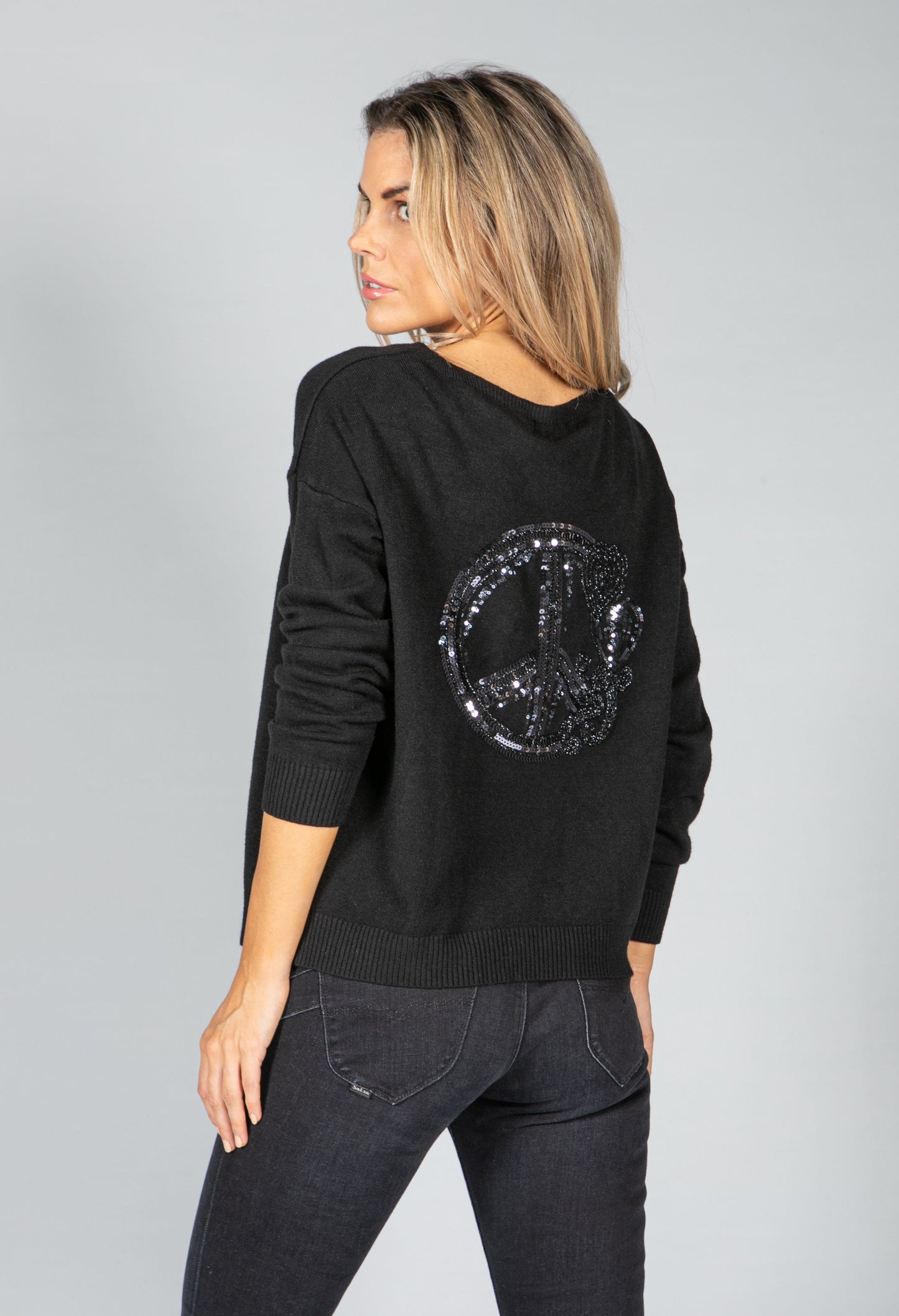 Peace Fine Knit Cardigan in Black