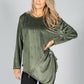 Zip Detail Velvet Sweater in Khaki