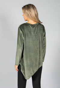 Zip Detail Velvet Sweater in Khaki