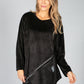 Zip Detail Velvet Sweater in Black