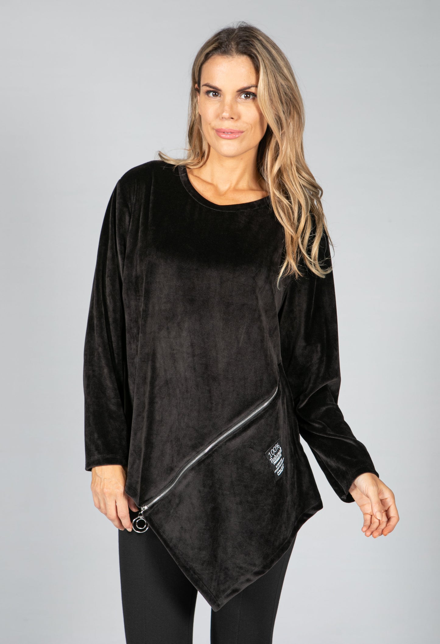 Zip Detail Velvet Sweater in Black