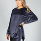 Zip Detail Velvet Sweater in Navy