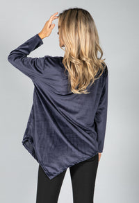 Zip Detail Velvet Sweater in Navy