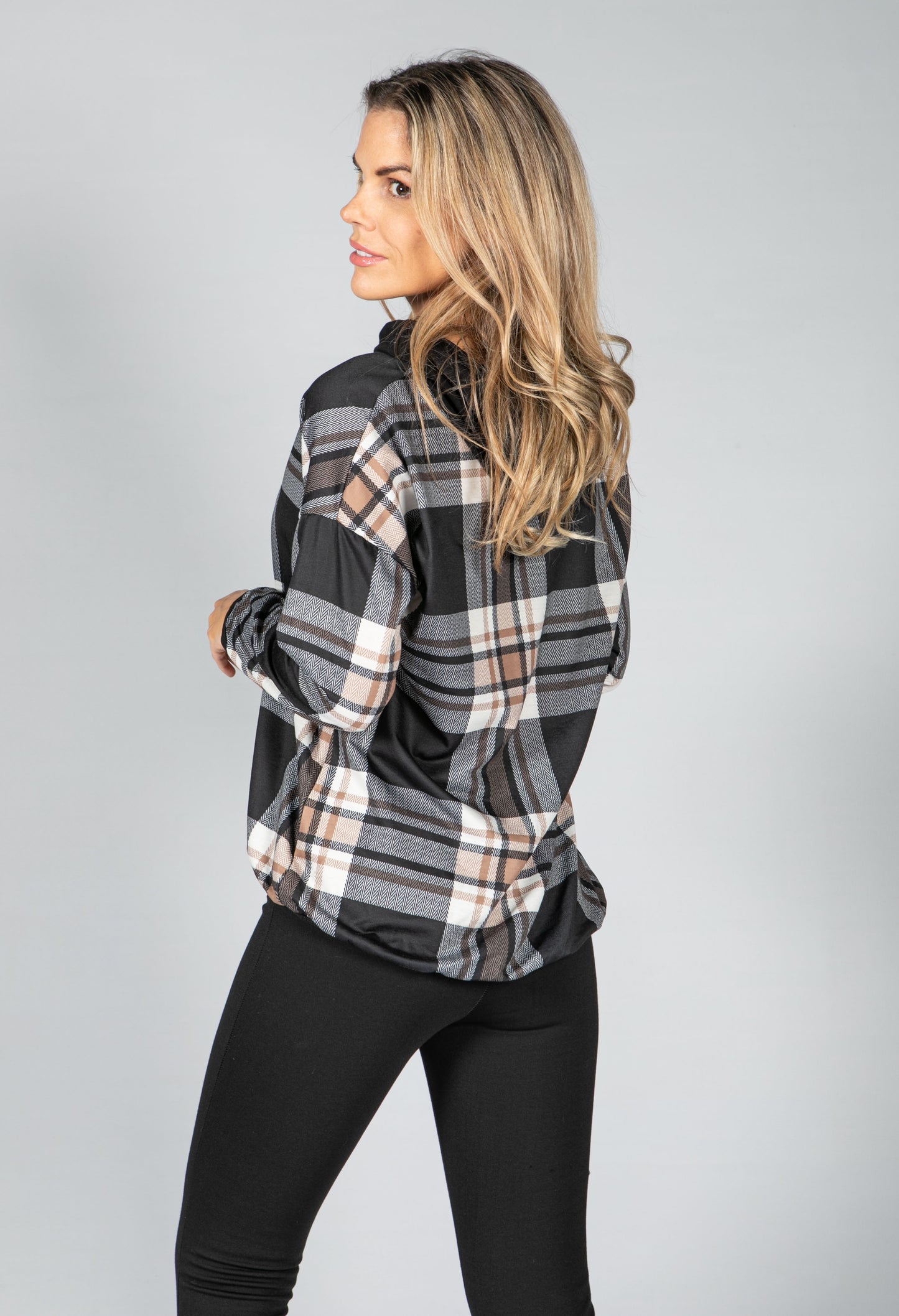 Coffee Tartan Print Jumper