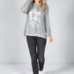 Metallic Star Design Hoodie in Light Grey