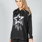 Metallic Star Design Hoodie in Black