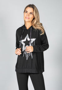 Metallic Star Design Hoodie in Black