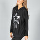 Metallic Star Design Hoodie in Black