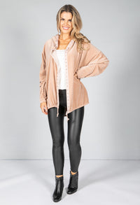 PAMELA SCOTT BLUSH VELVET OPEN HOODIE