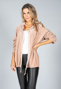 PAMELA SCOTT BLUSH VELVET OPEN HOODIE