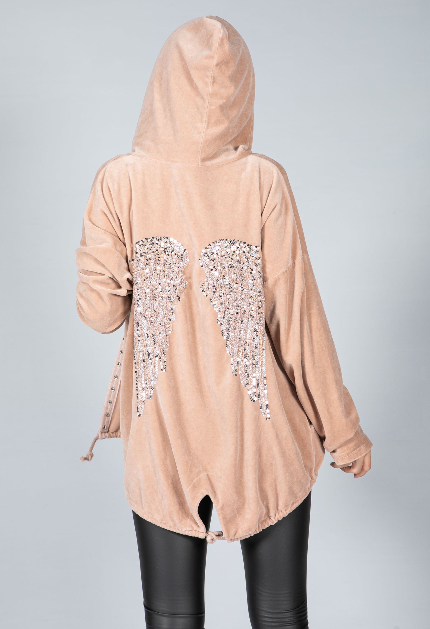 PAMELA SCOTT BLUSH VELVET OPEN HOODIE