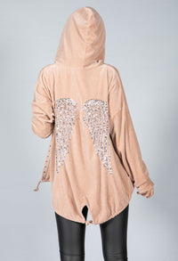 PAMELA SCOTT BLUSH VELVET OPEN HOODIE