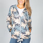 PAMELA SCOTT NAVY PALM PRINT ZIP UP HOODIE