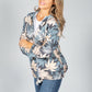 PAMELA SCOTT NAVY PALM PRINT ZIP UP HOODIE