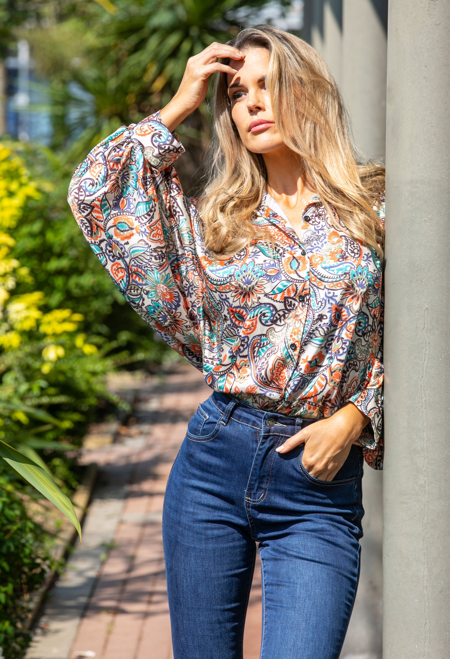 Groovy Paisley Print Shirt in Soft Beige