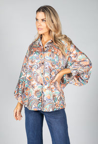 Groovy Paisley Print Shirt in Soft Beige