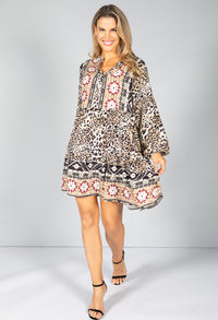 PAMELA SCOTT CREAM LEOPARD PRINT SHIRT DRESS