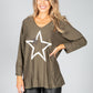 Fine Knit Star Design Top in Khaki