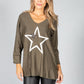 Fine Knit Star Design Top in Khaki