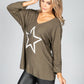 Fine Knit Star Design Top in Khaki