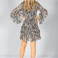 PAMELA SCOTT V-NECK RUFFLE DRESS IN LEOPARD PRINT