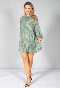 Retro Print Dress in Burnt Sage