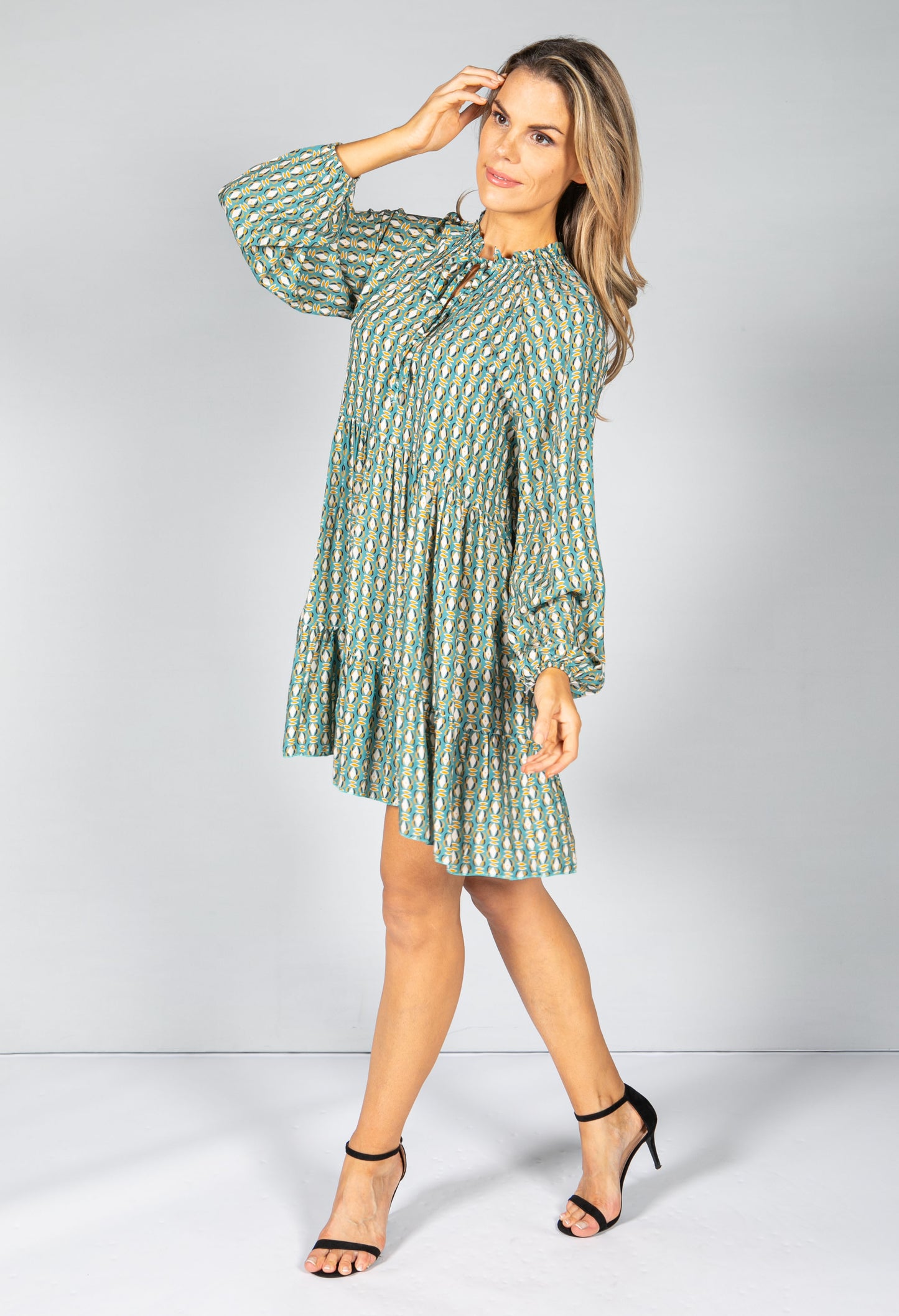 Retro Print Dress in Burnt Sage