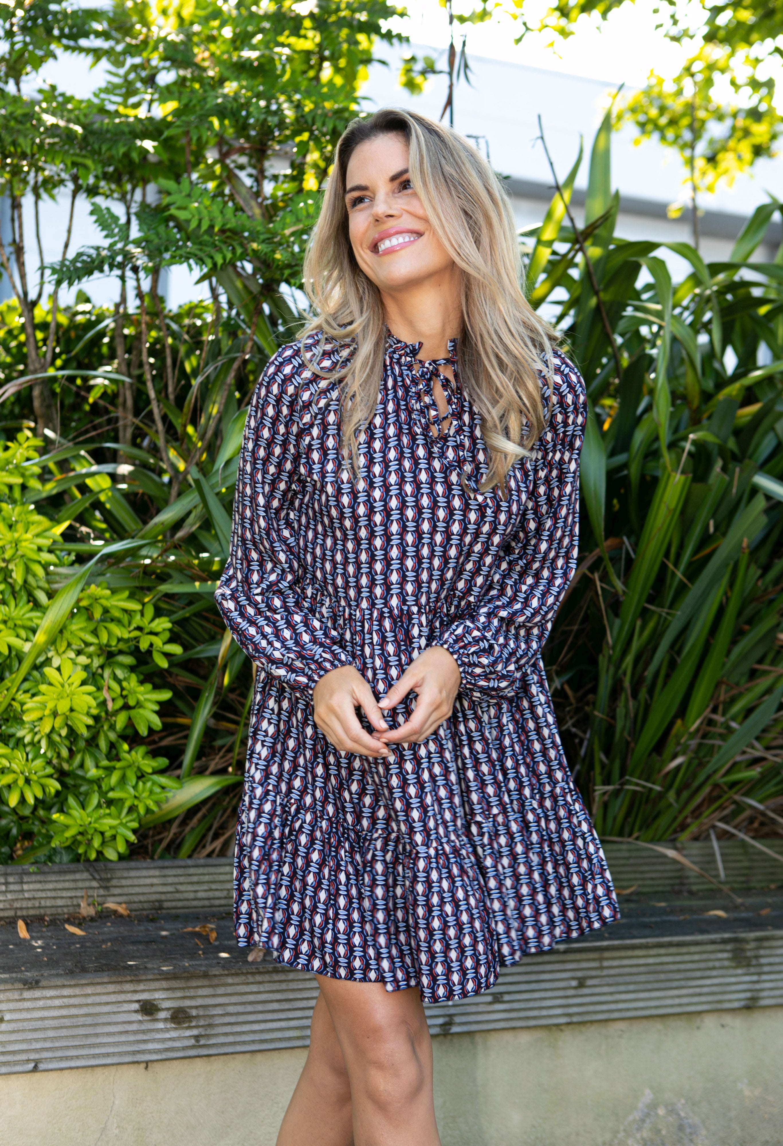 The Trend Room Retro Print Dress in Navy | Pamela Scott