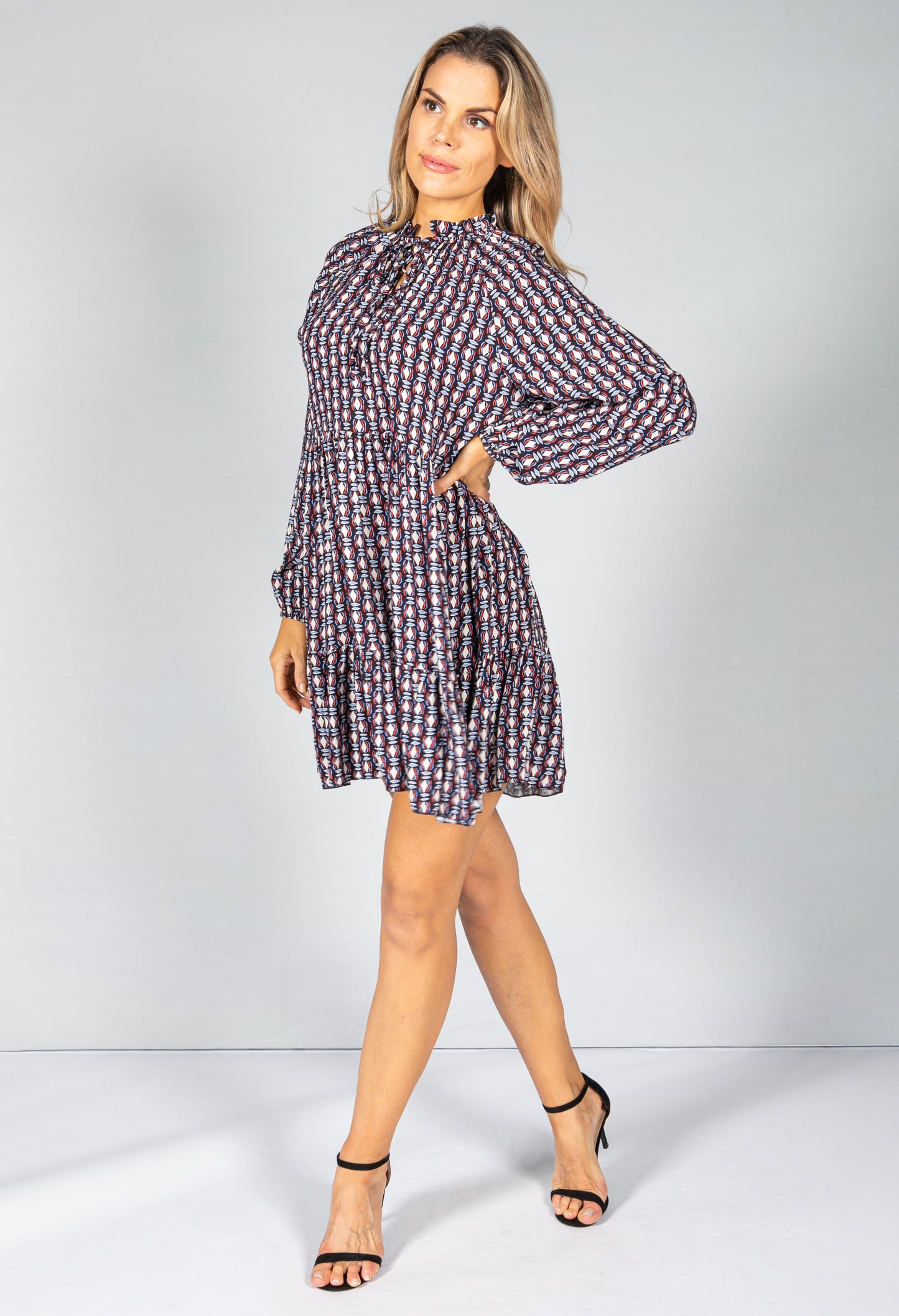 Retro Print Dress in Navy