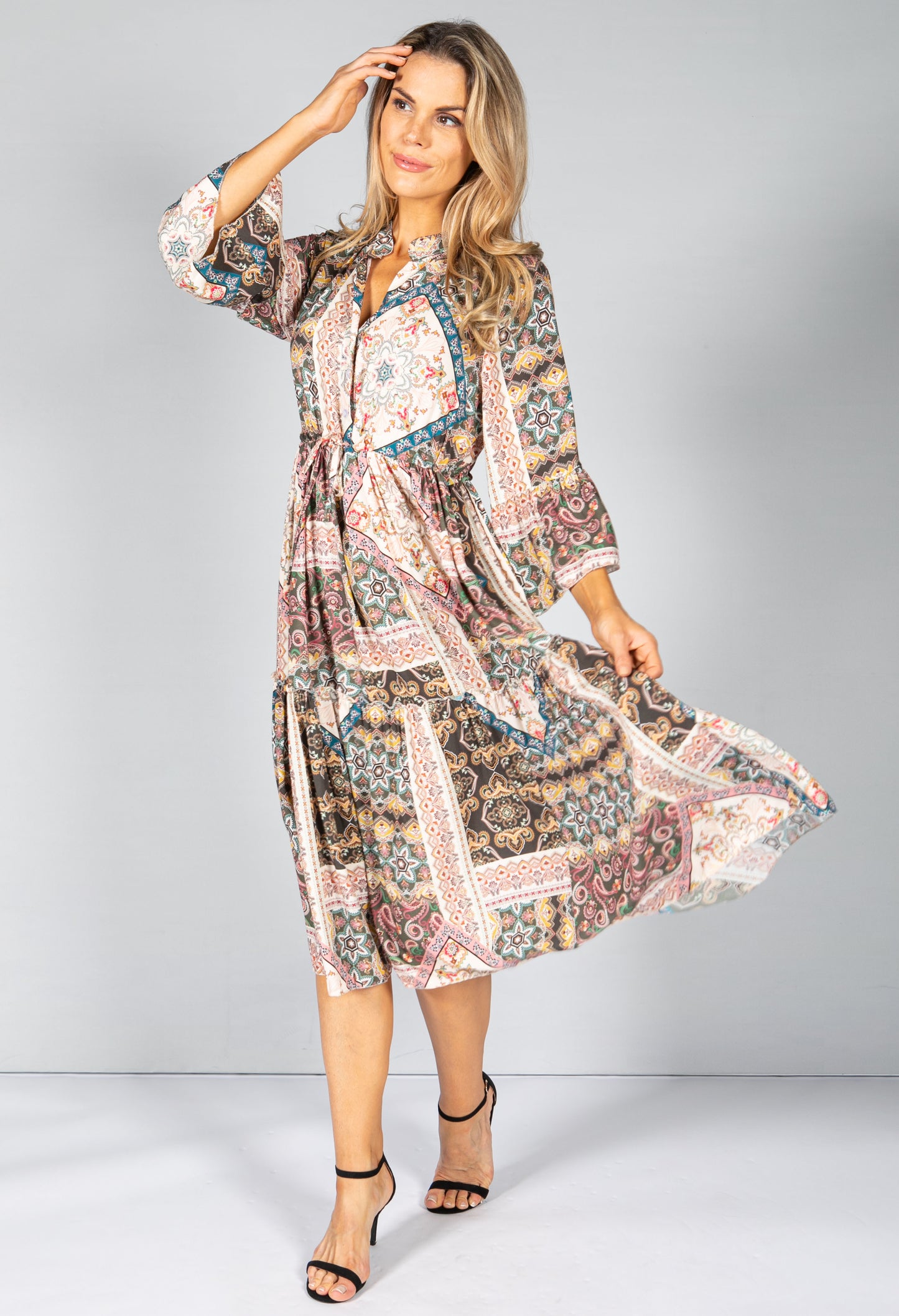 MIDI SHIRT DRESS IN PAISLEY PRINT