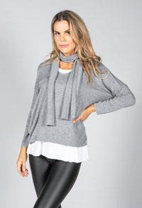 PAMELA SCOTT GREY JUMPER WITH MATCHING SCARF