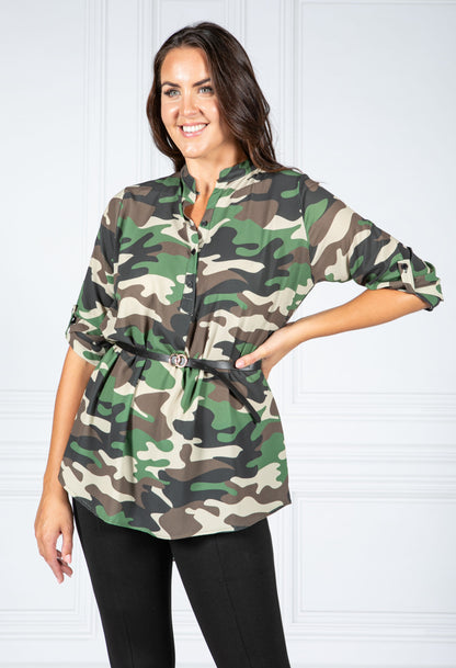 Belt Camo Blouse in Khaki