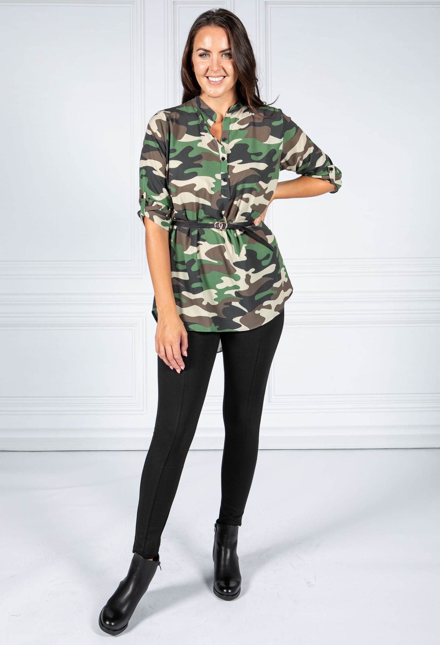 Belt Camo Blouse in Khaki