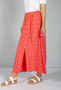 Mini Bloom Faux Button Down Skirt in Ruby Red