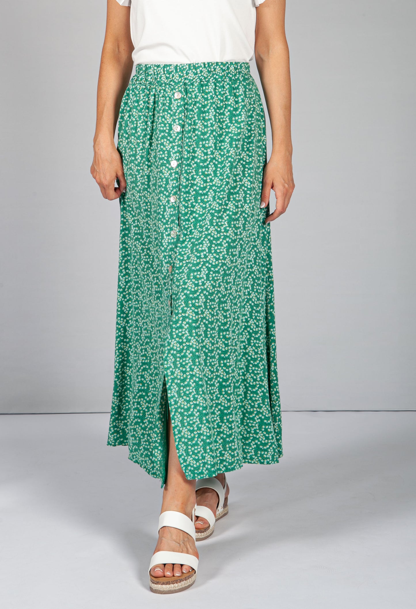 Mini Bloom Faux Button Down Skirt in Spring Green