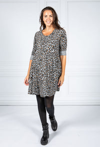 Cheetah Print Dress in Light Grey