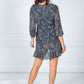 Navy Paisley Print Ruffle Dress