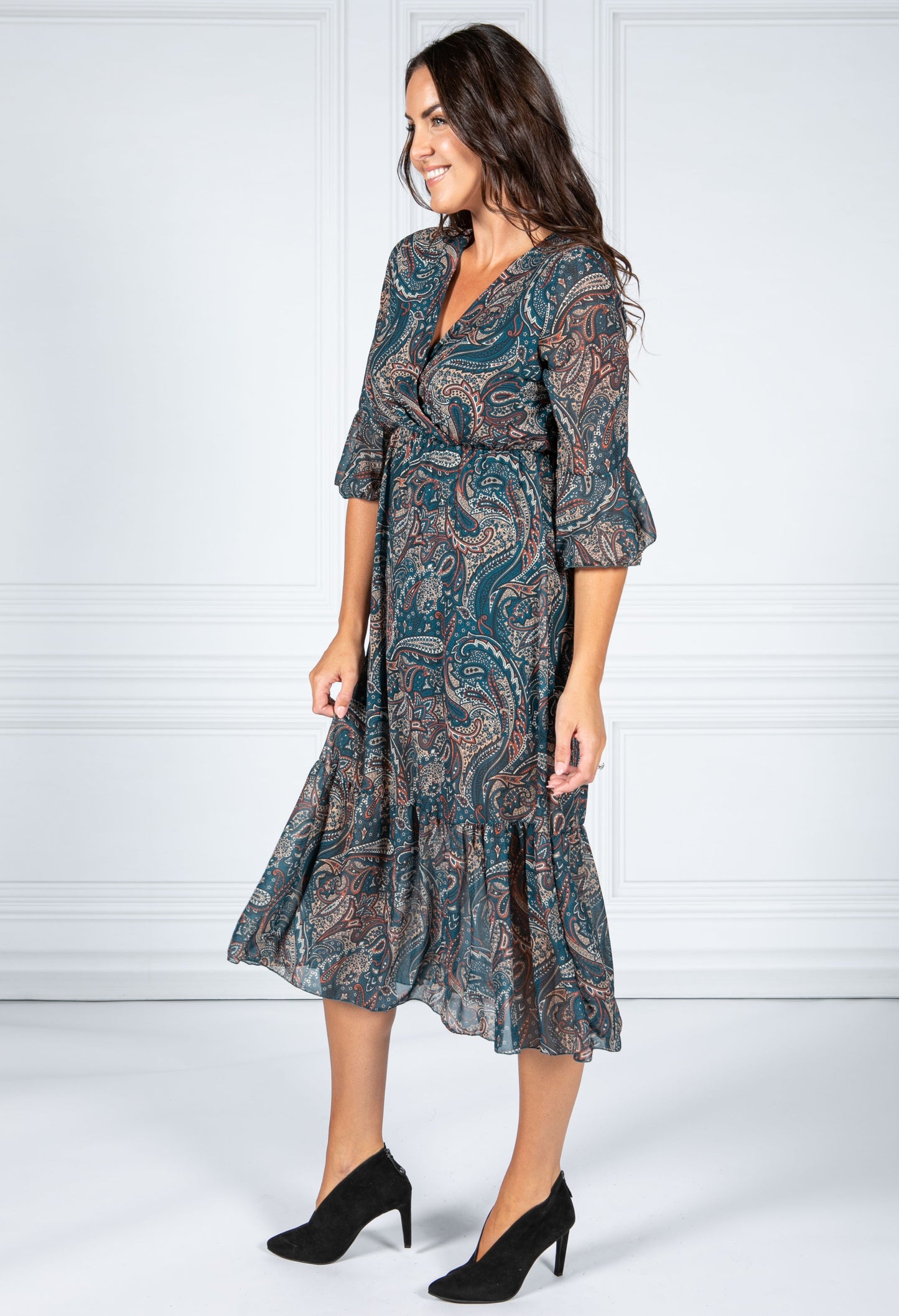 Dusty Teal Paisley Midi Dress