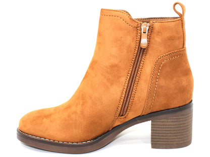 Camel Block-Heel Ankle Boot