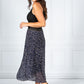 Navy Pleated Leopard Print Skirt